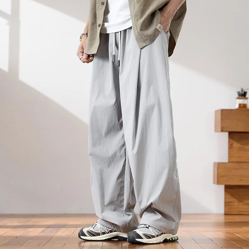 美式冰丝休闲裤男夏季薄款2025新款宽松垂感阔腿户外弯刀长裤子潮