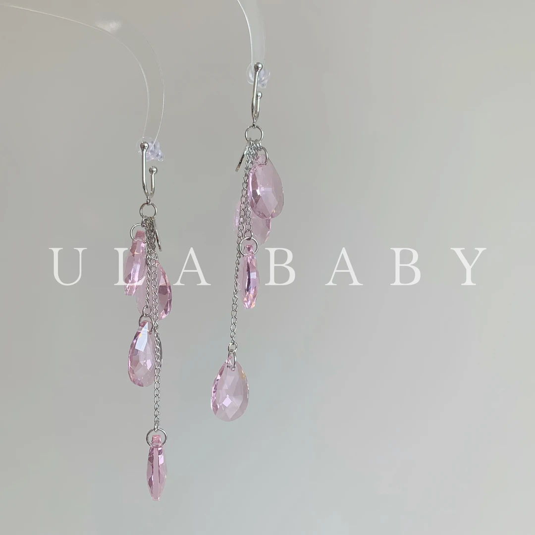 铜合金仿水晶耳饰 【喜儿ula】5-29-5清澈晶晶流苏水滴高级感耳钉