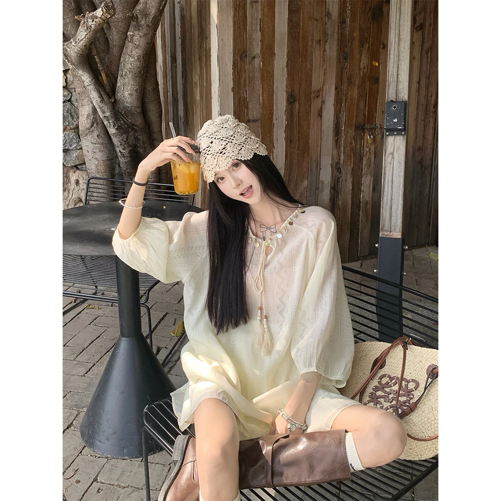 2025夏季新款韩chic人手一件简约复古度假风防晒衬衫休闲百搭短裤