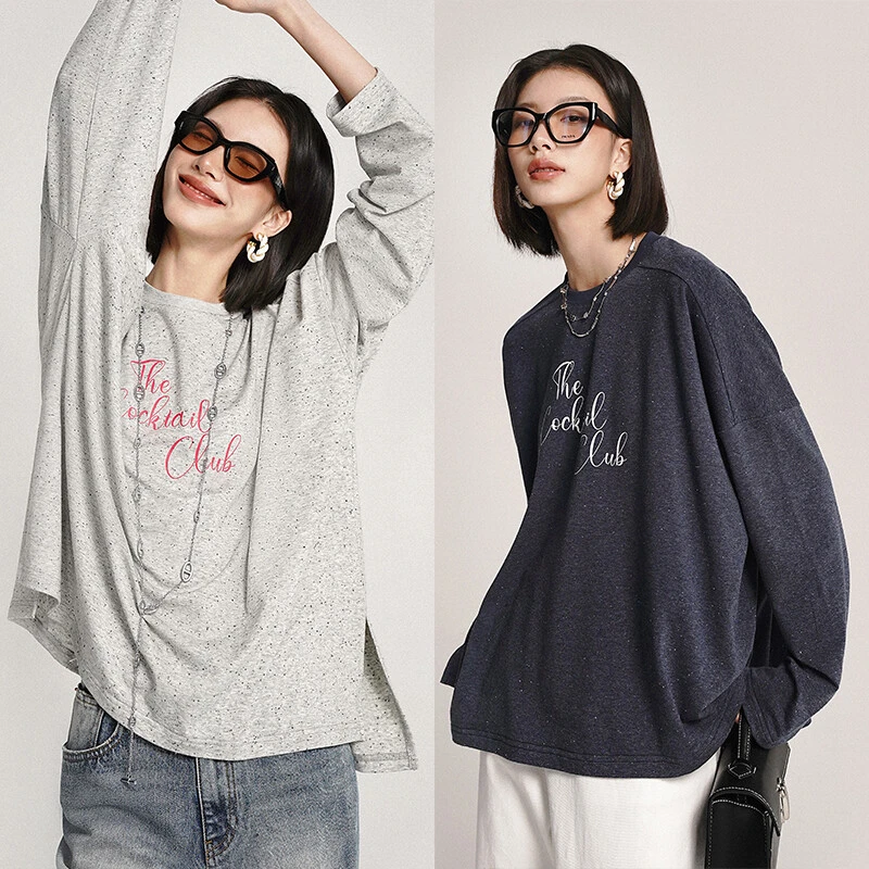 蔻丝KOHS ROW风松弛感宽松软糯肤感SLOGAN印花彩点圆领长袖棉T恤