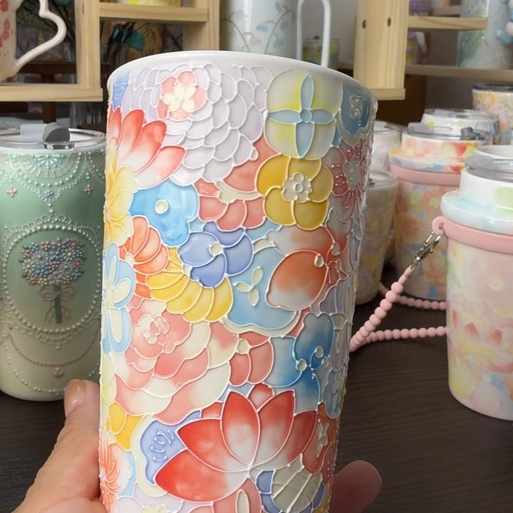 陶景德镇手绘万花可乐杯