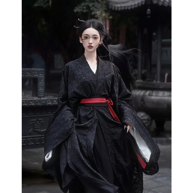 魏晋制南北朝汉服侠女风黑色战国袍古风侠客古装中国风演出服套装