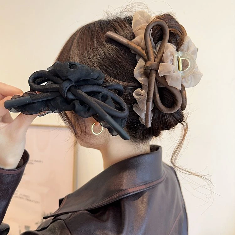 春夏网纱蝴蝶结抓夹女2025新款高级感发夹后脑勺鲨鱼夹子头饰发卡