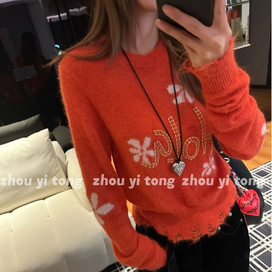 【命名彩蛋】设计师款重工立体钉珠圆领提花套头针织毛衣女ZYT6888