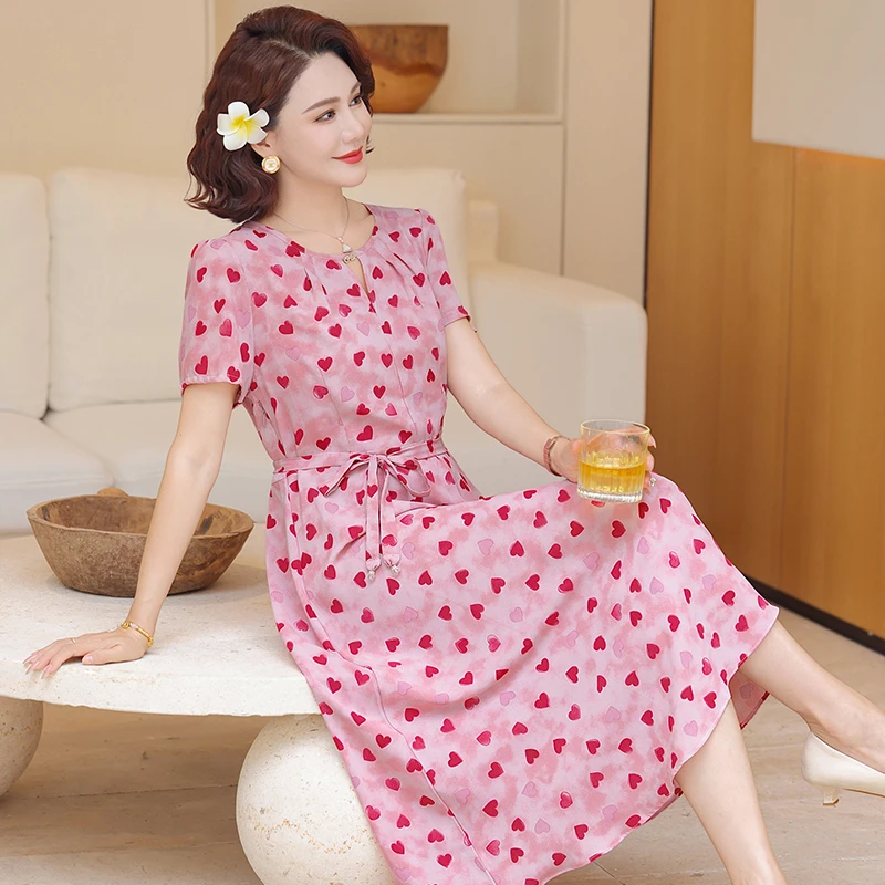 高端新款中老年棉绸连衣裙夏季年轻款中年妈妈碎花长裙子气质外穿