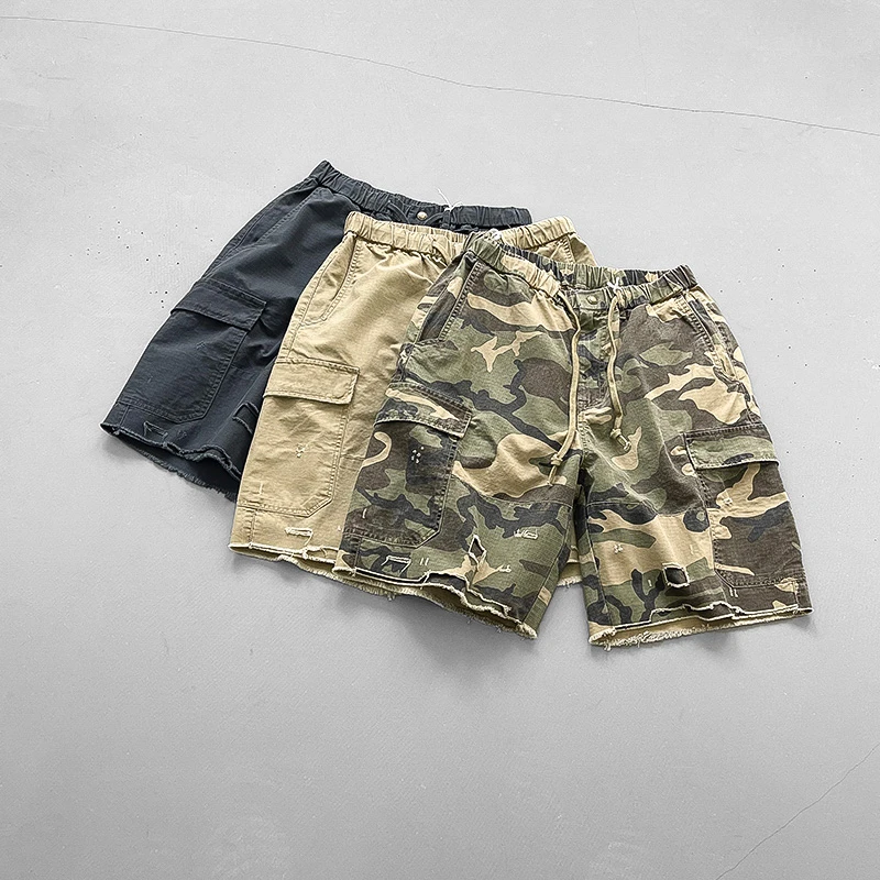 迷彩工装短裤男夏季美式休闲痞帅复古大口袋宽松百搭五分裤子潮牌