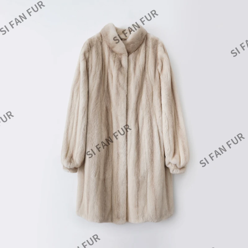 气质女王 进口水貂天鹅绒中长款全抽刀立领貂皮大衣女皮草外套