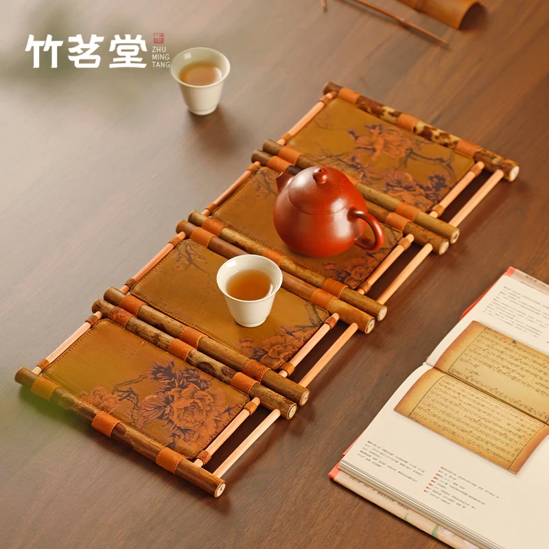 湘妃竹中式复古小屏风可折叠竹编香云纱茶室茶台桌面隔断挡板摆件