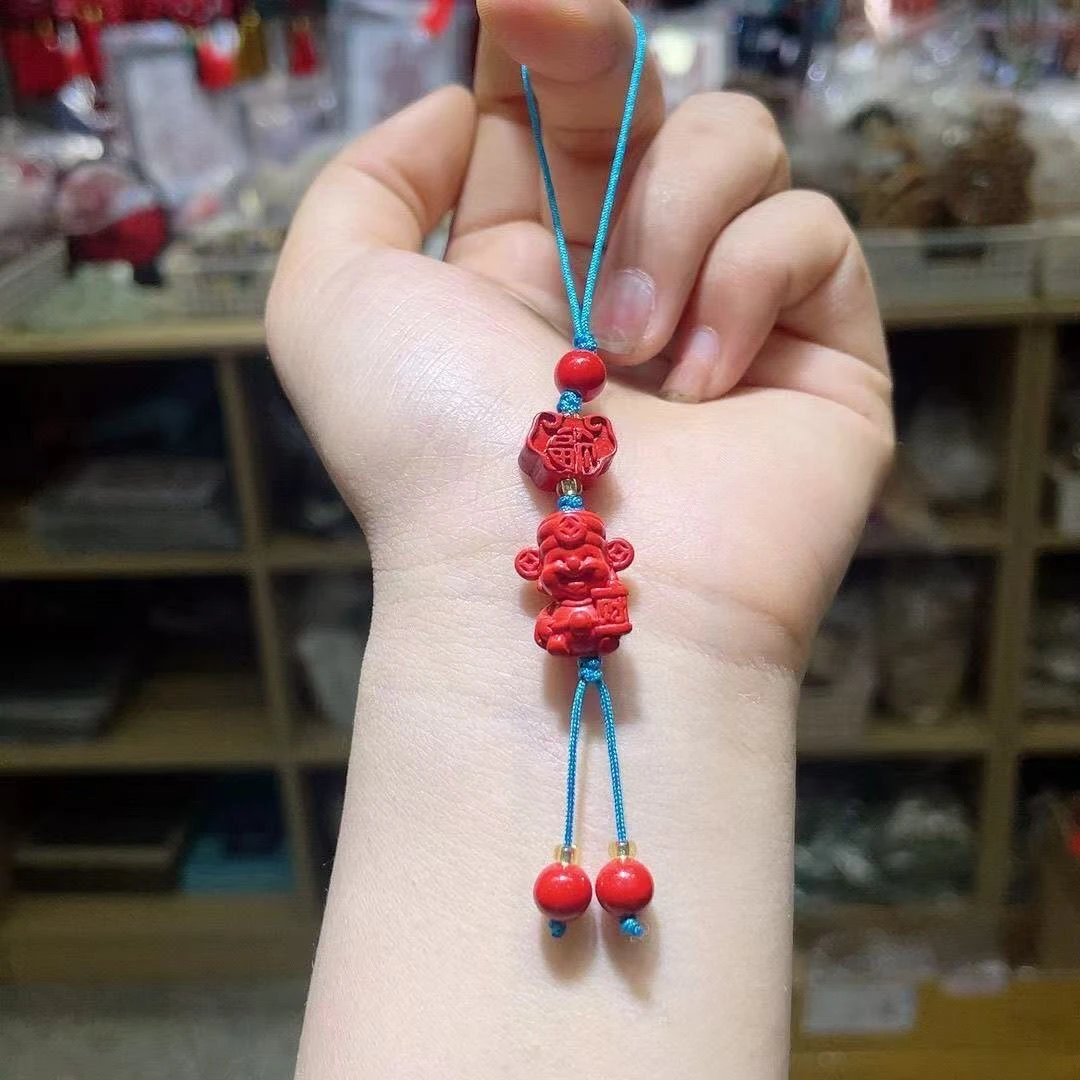 含辰砂工艺品正宗朱砂帝王砂财神爷手机挂件本命年招财进宝手机链