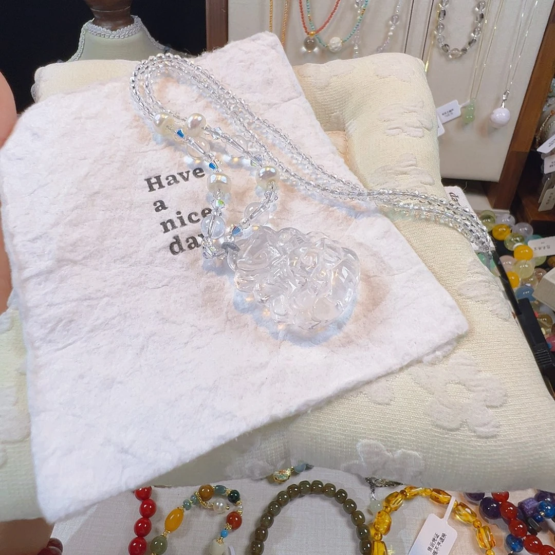 手链未镶嵌烟晶白水晶狐牌珍珠