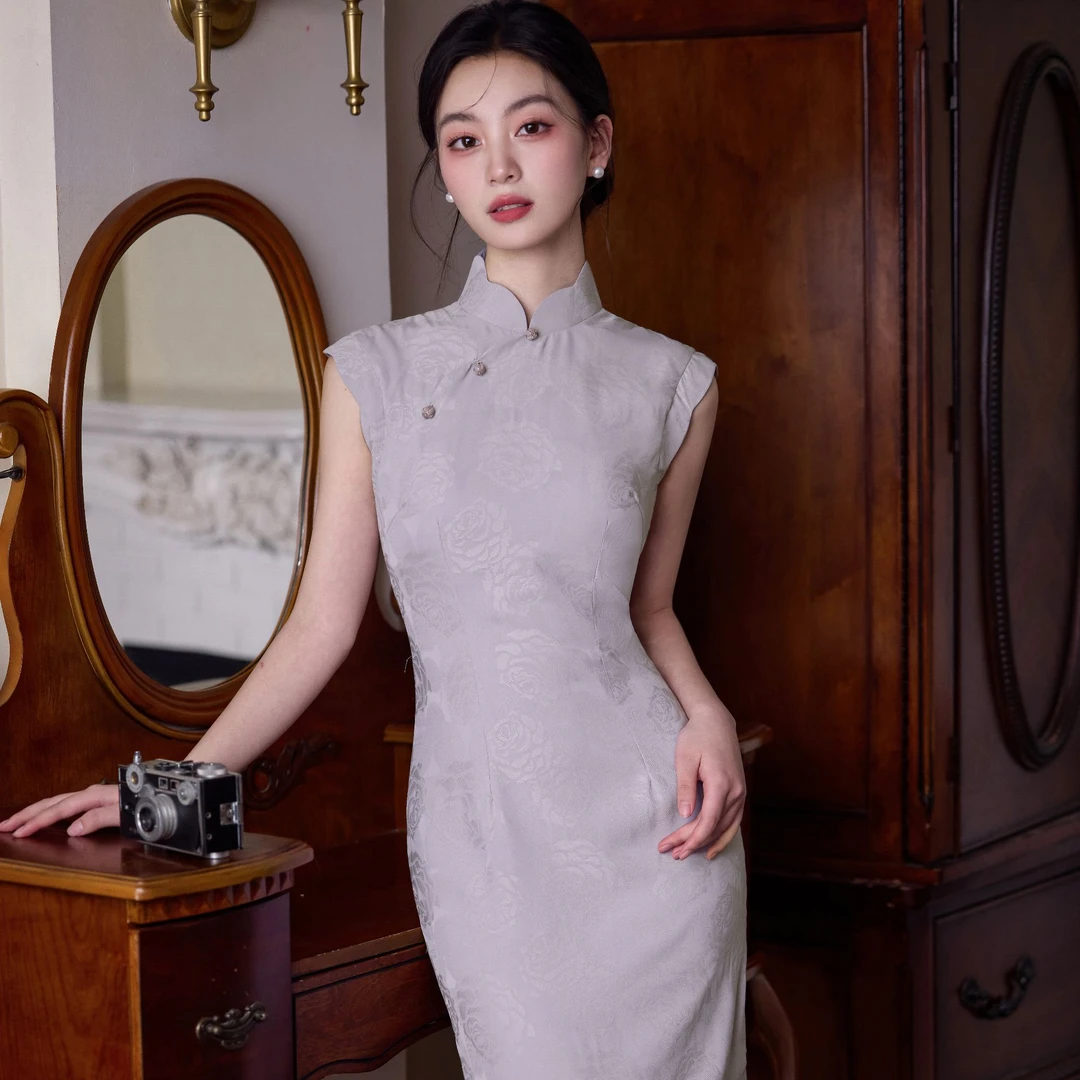 【棠梨星落】春夏新款2025弹力提花中国风改良版修身旗袍 衣长120