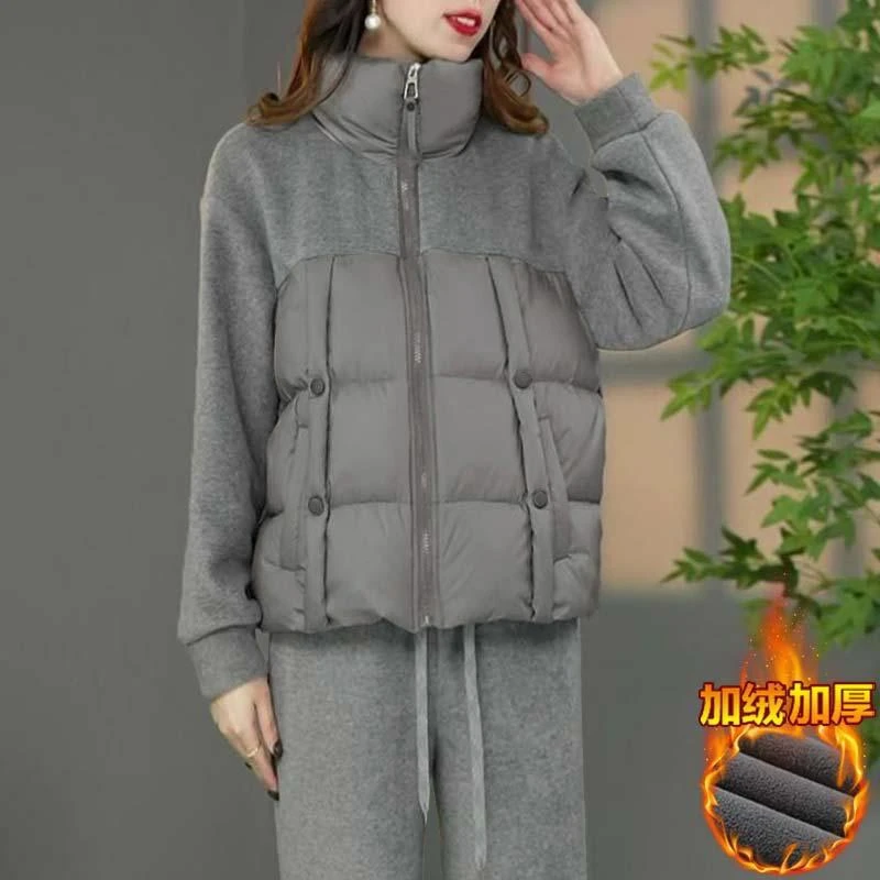 保暖加厚棉服卫衣外套加绒裤子两件套2025年秋冬季新款时尚套装女