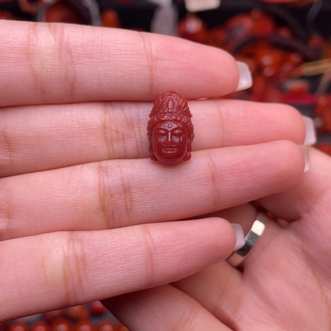 南红玛瑙未镶嵌配饰瓦西 玫红款观音头