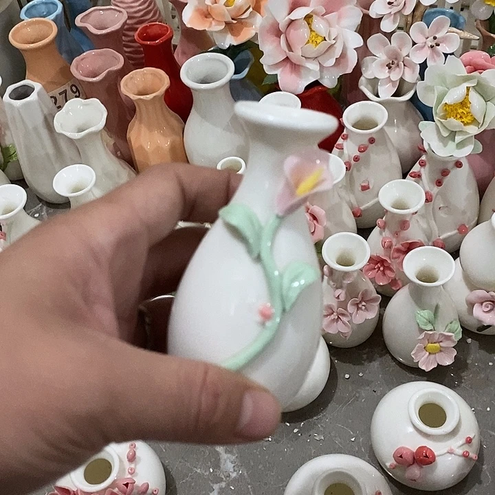 瓷片纯手工陶瓷花摆件瑕