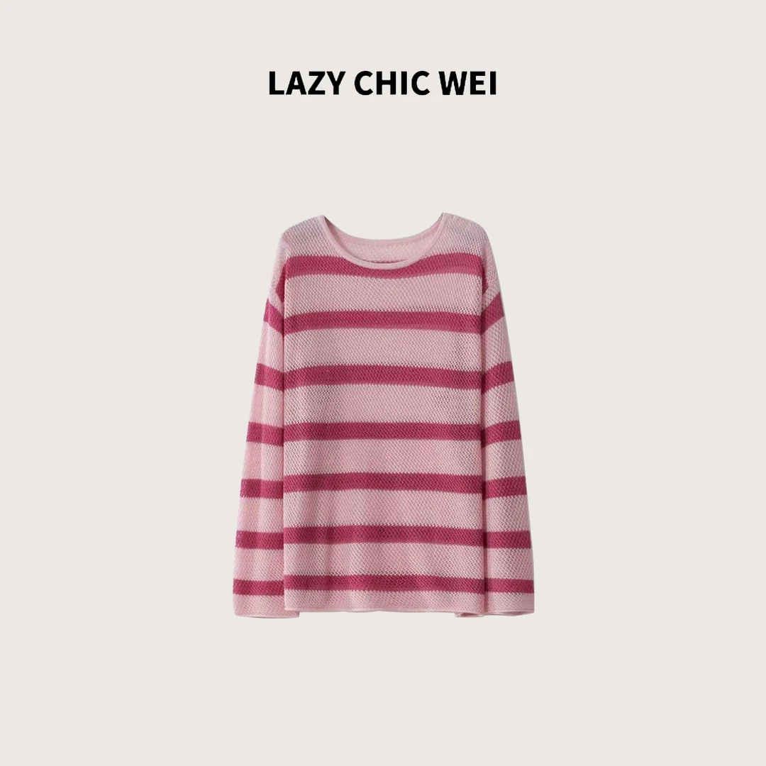 WEI 薄款套头衫镂空常规条纹百搭时尚毛针织衫 2501SSZ20066