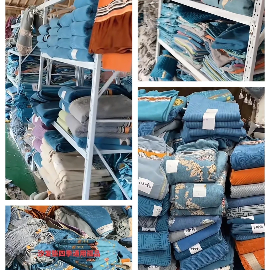 【孤品沙发垫布料印花蓝色雪尼尔四季通用坐垫】透气亲肤简约