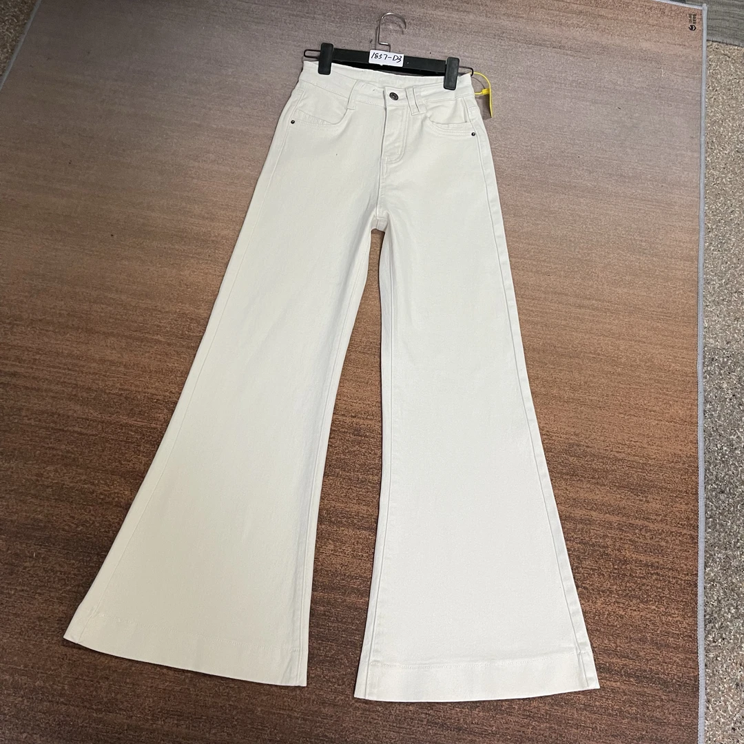 1857-D3高货春装新款米白小众宽边不贴腿喇叭裤高弹（不换退）
