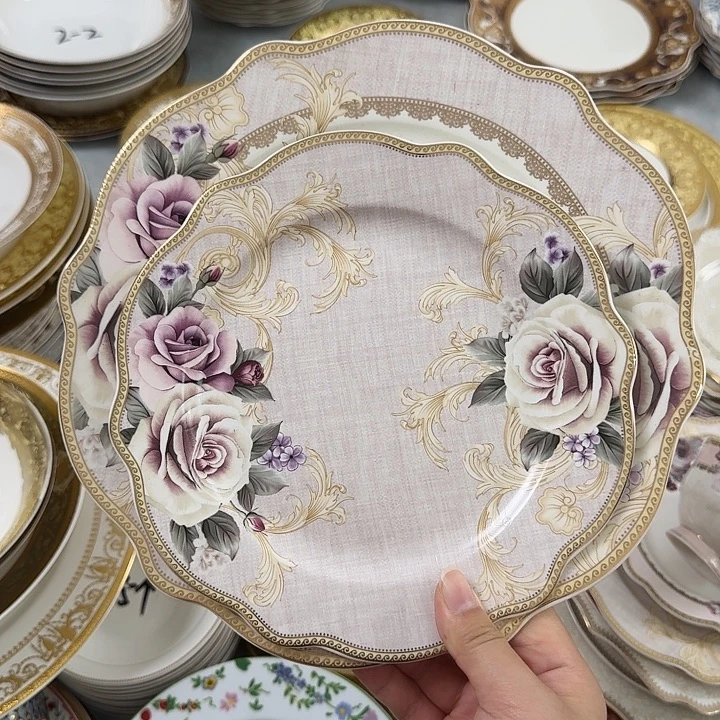 瓷1个大盘1个小盘玫瑰花款