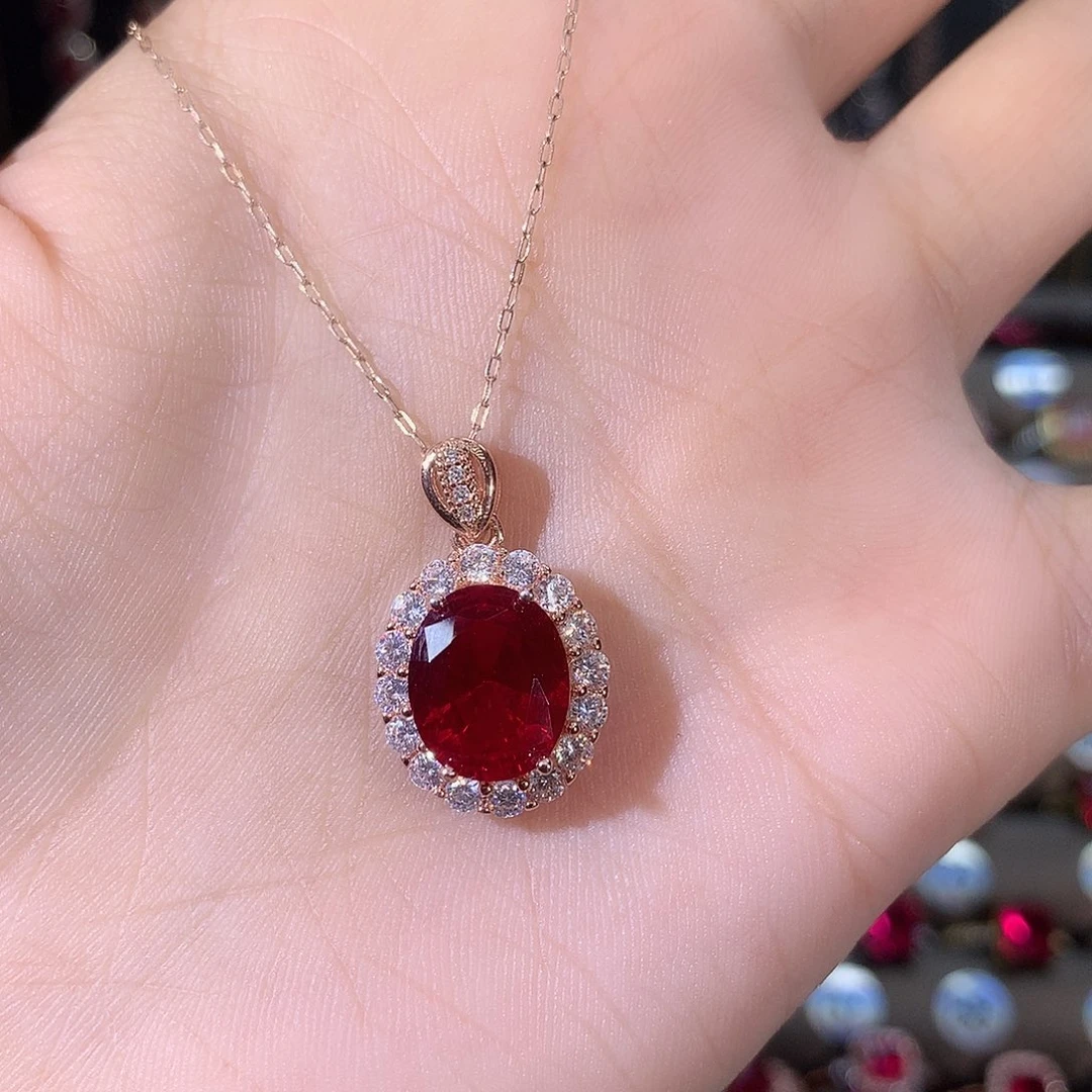 颈饰银S925镶嵌红宝石酒红玫瑰金911