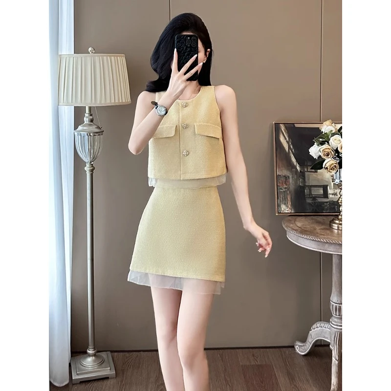 0620夏季无袖气质名媛女神范时尚高端洋气减龄小香风女短裙两件套