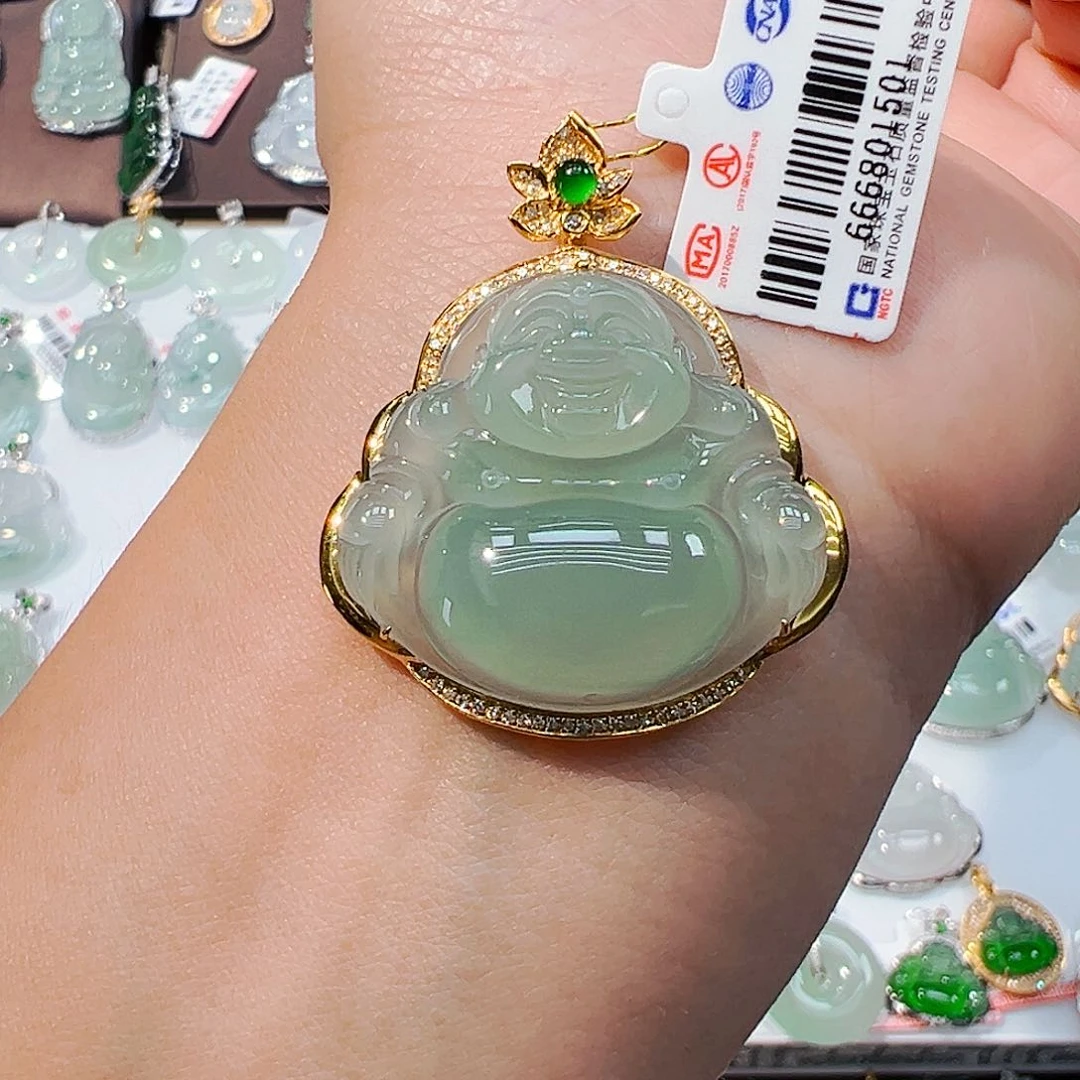 吊坠(不含链)18K金镶嵌翡翠佛公