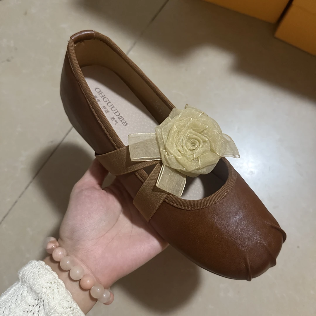 法式山茶花玛丽珍鞋女内增高芭蕾舞浅口单鞋16-6