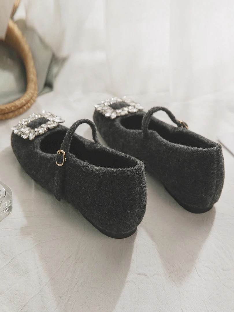 羊皮版~玛丽珍女鞋内增高法式配裙子毛毛鞋女外穿毛呢加绒单鞋女