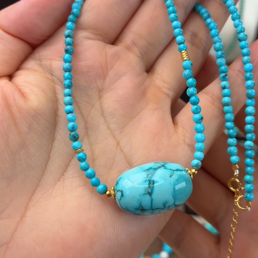 绿松石银S925镀金镶嵌颈饰