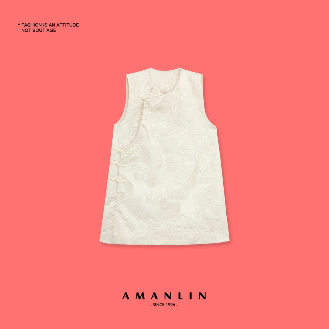 AMANLIN/阿谩琳夏季新中式新款圆领刺绣无袖连衣裙欧若风Hg00162