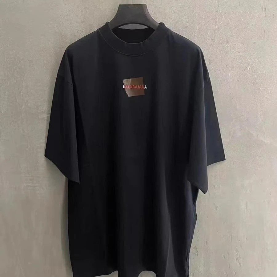 男装正确版巴黎风胶带压胶刺绣增高恤情侣宽松休闲高克重短袖男