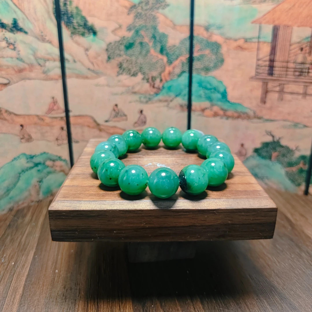 I和田玉碧玉圆珠手串（卡14）2321