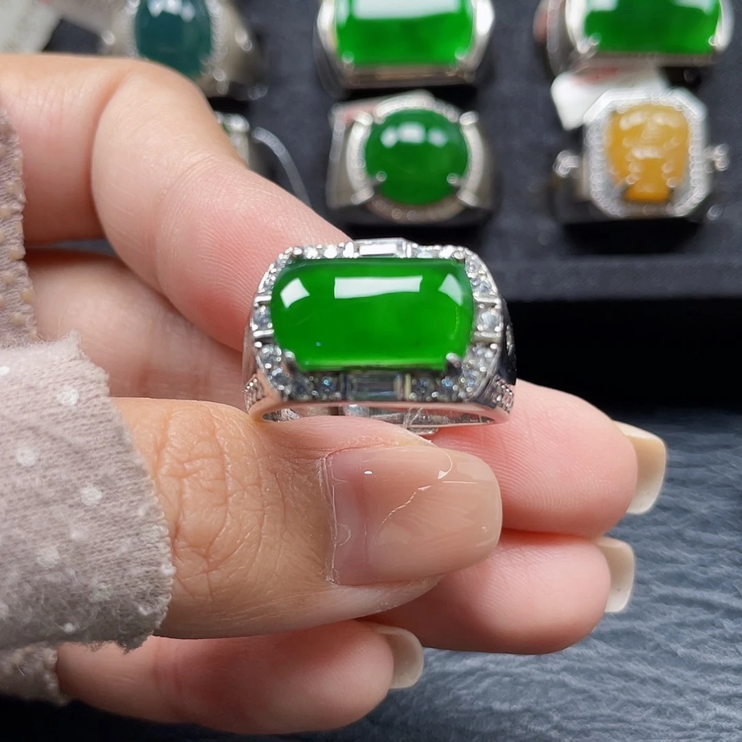 翡翠银S925镶嵌戒指天然A货翡翠没运费险3203