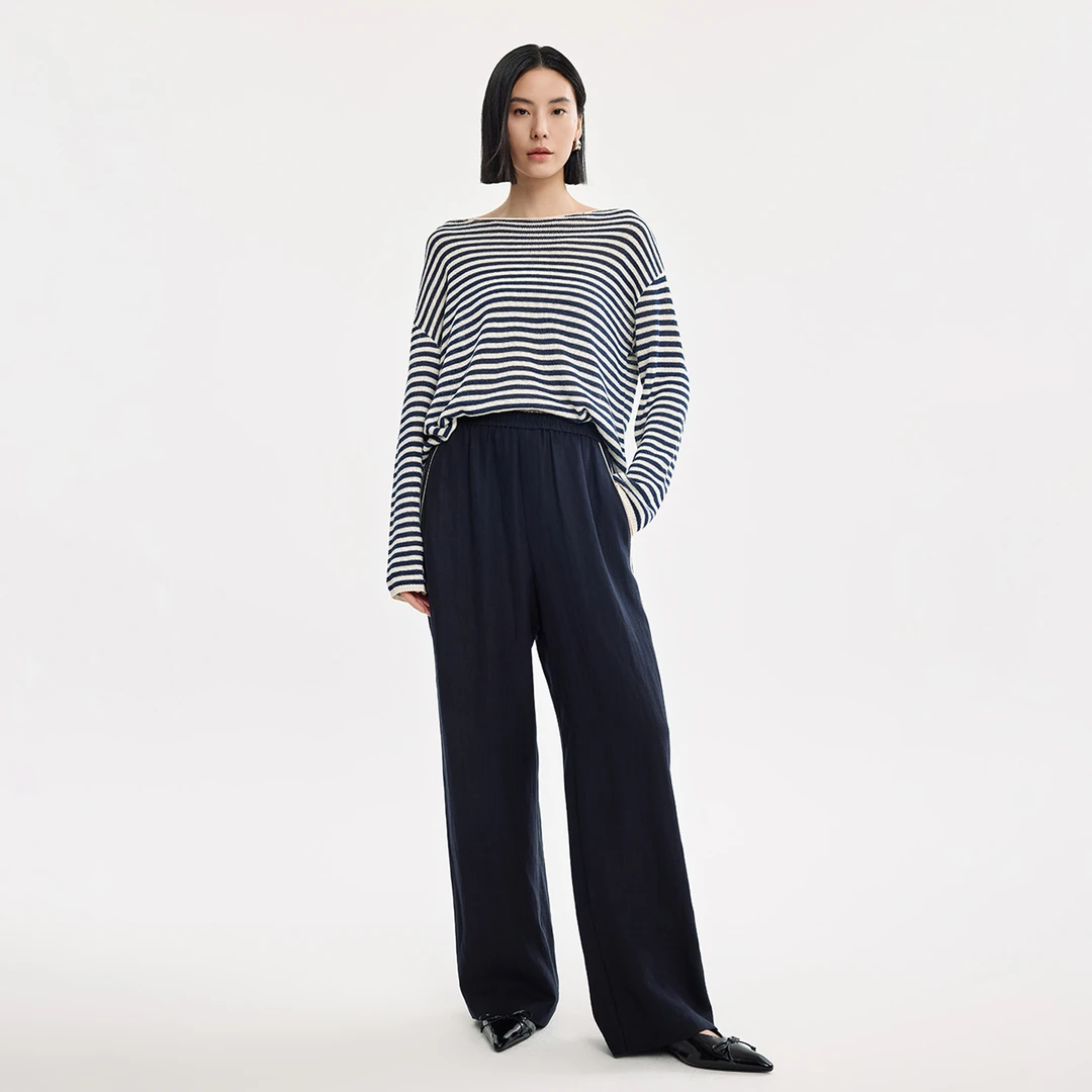 【专柜款裤子】25年春季新款美式条纹休闲直筒阔腿裤9186