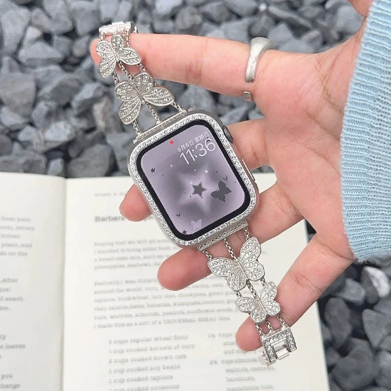 蝴蝶带钻高级感女生iwatch小香风高级苹果表带适用于Apple Watch