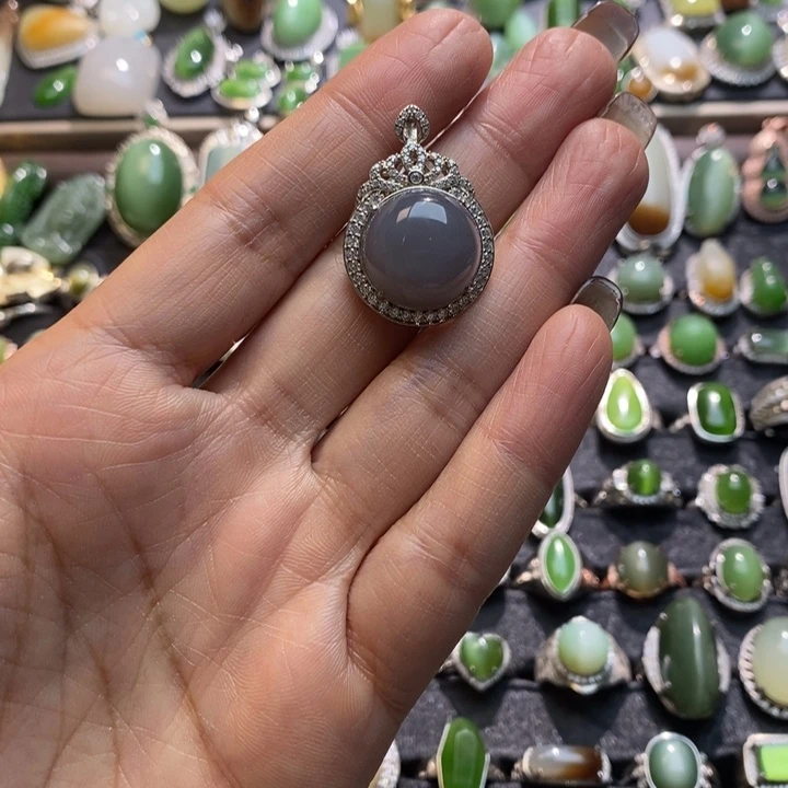 和田玉银S925镶嵌挂件