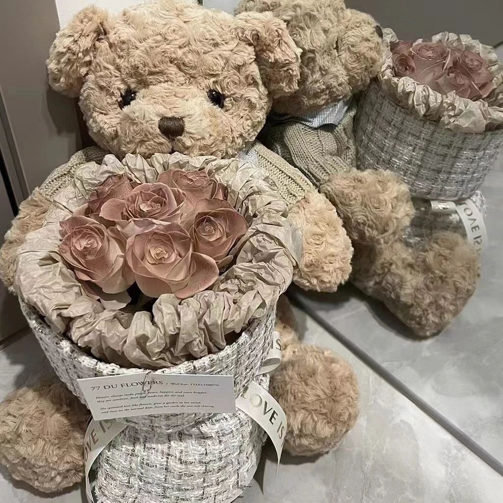 七夕送生日礼物卡布奇诺花束泰迪熊玩偶高级感礼品盒成品送女朋友