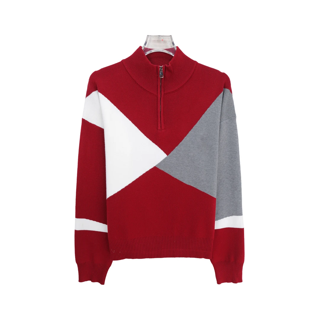 韩系时尚高端重工撞色上衣高级立领慵懒风毛衣X3077