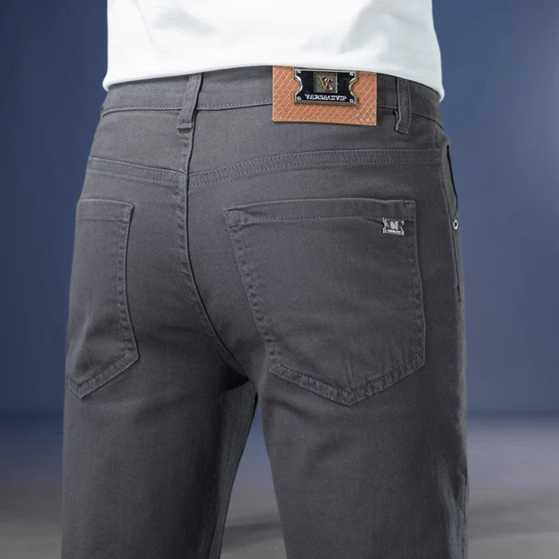 轻奢高端灰色九分牛仔裤男款爆款2025新款修身小脚弹力休闲男裤子