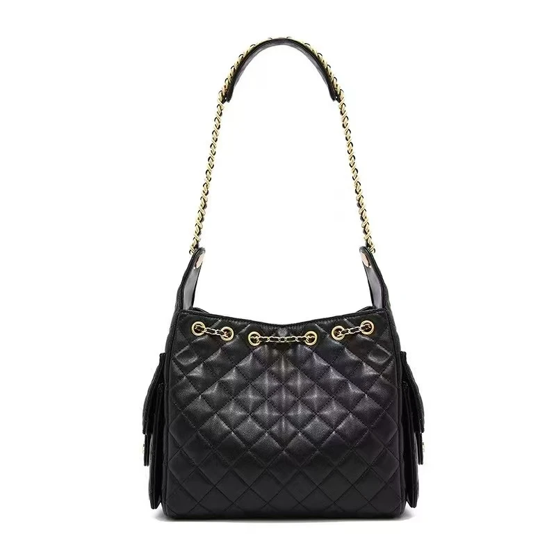 【25c嬉皮包26cm牛皮】女士方形通勤风轻奢单肩包百搭黑色经典菱格