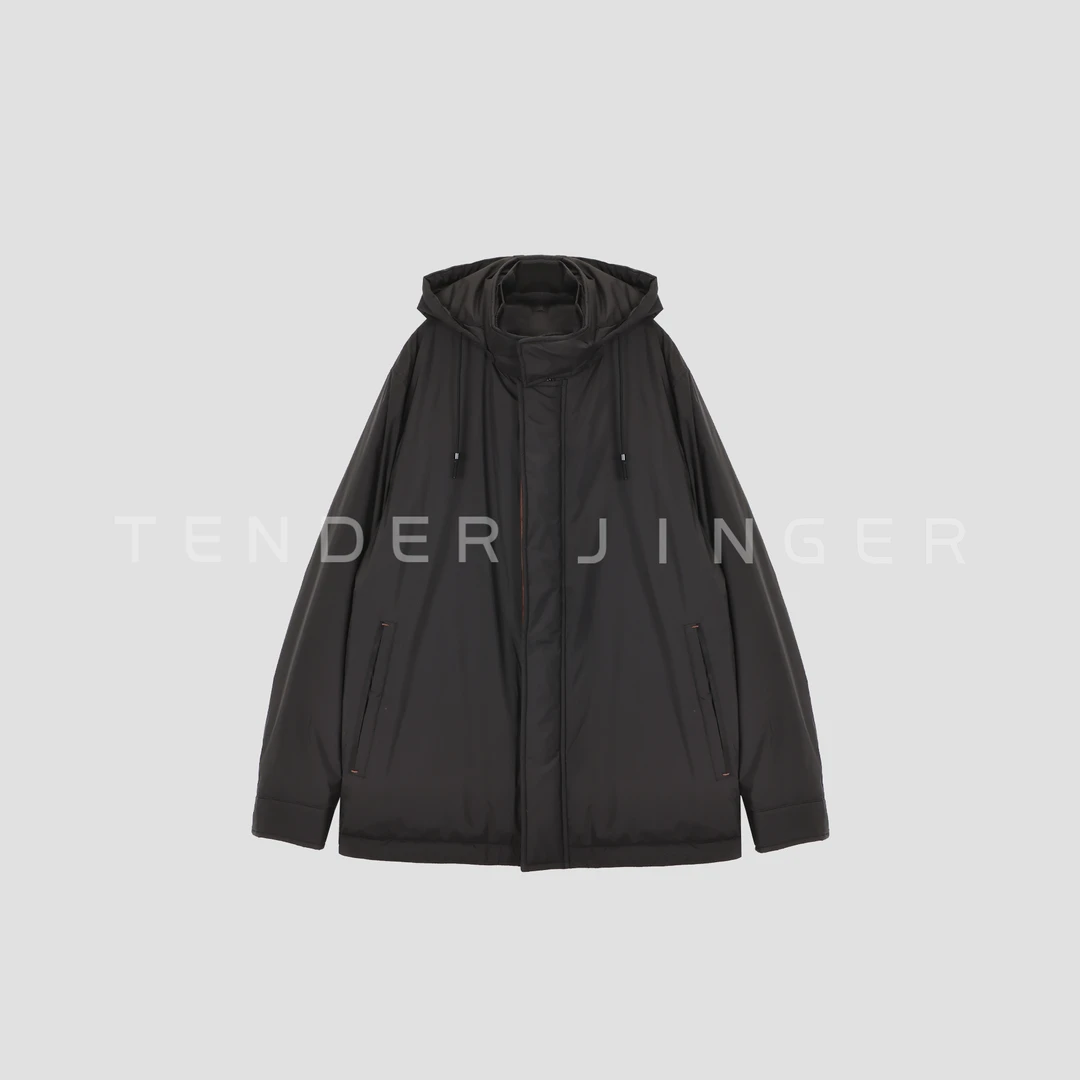 Tender Jinger｜男士 简约廓形休闲黑色连帽3M雪丽棉宽松棉衣1692