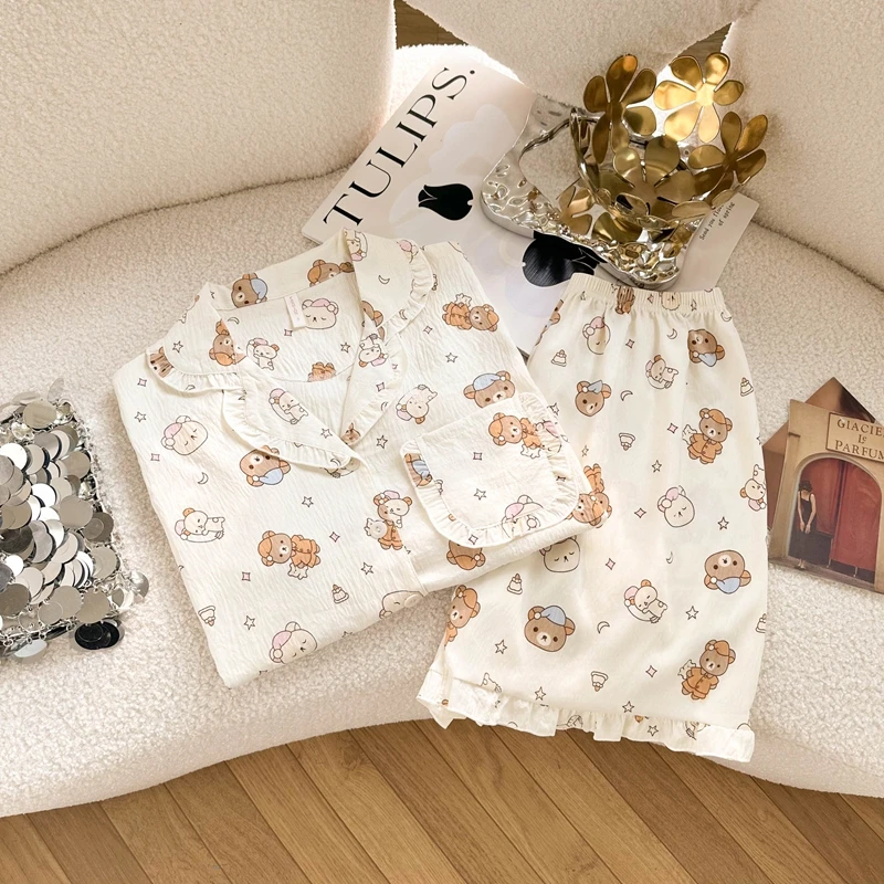 睡衣派对|韩版睡衣套装女学生外出穿加大加宽大码家居服短袖短裤