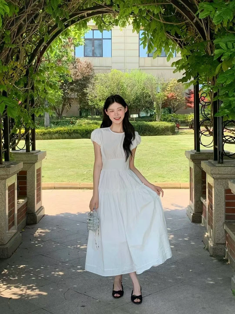 vvs@5738 法式甜美小众泡泡袖收腰显瘦连衣裙 6-4