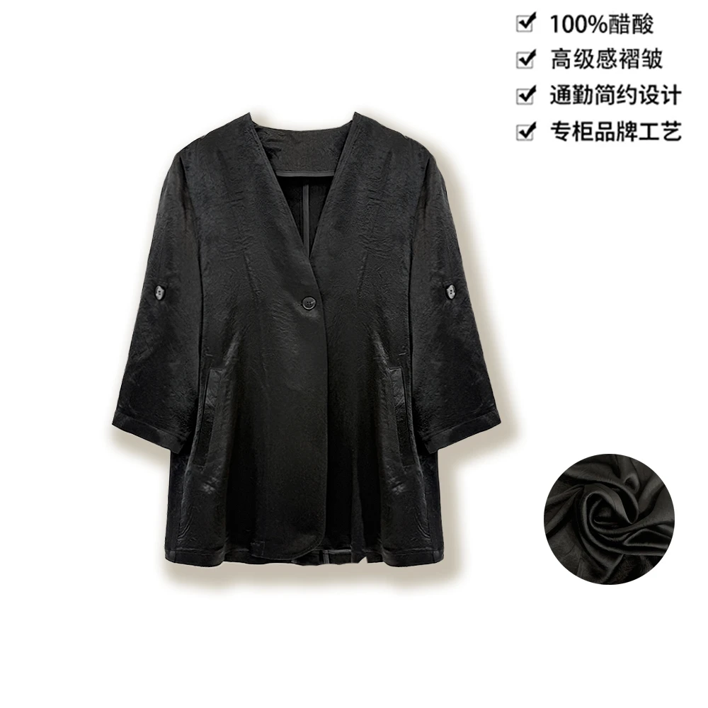 150g纯进口100醋酸皱西装宽松外搭一粒扣假口袋醋酸西装外套WT11