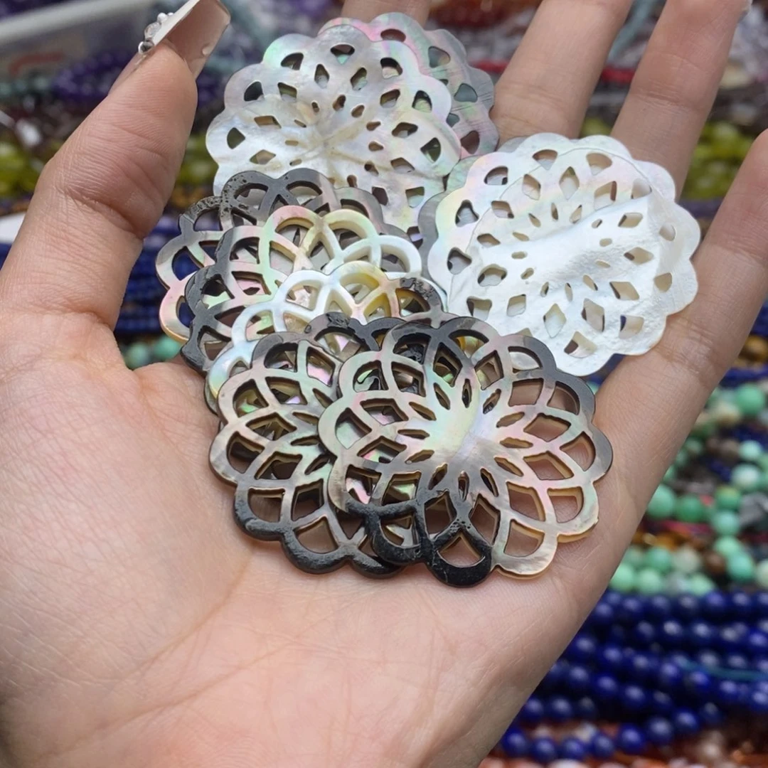 玛瑙/玉髓合金珠宝半成品两个装纯天然黑蝶贝镂空花