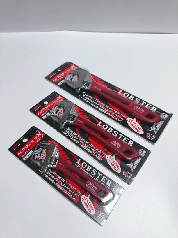 日本原装进口 龙虾品牌 沾塑柄轻量级大开口三接触面活口扳手