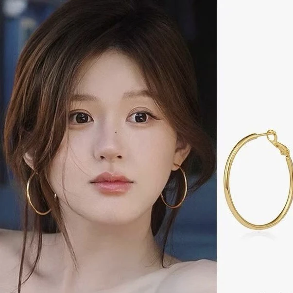 合金耳饰 露思同款光面极简圈圈复古欧美素圈耳环ins时尚大耳圈