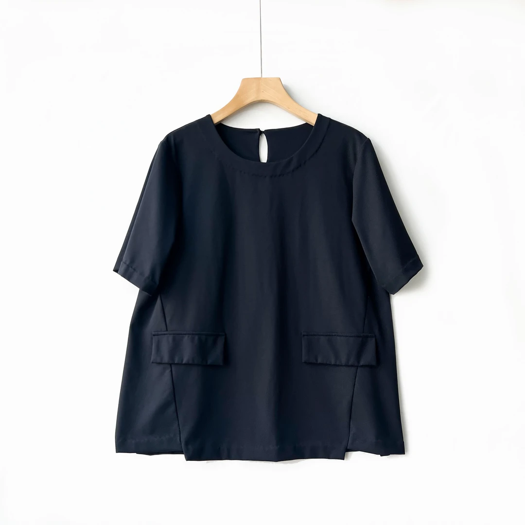 P612  【臻爱】夏季垂感宽松显瘦圆领正肩休闲百搭短袖小衫上衣女