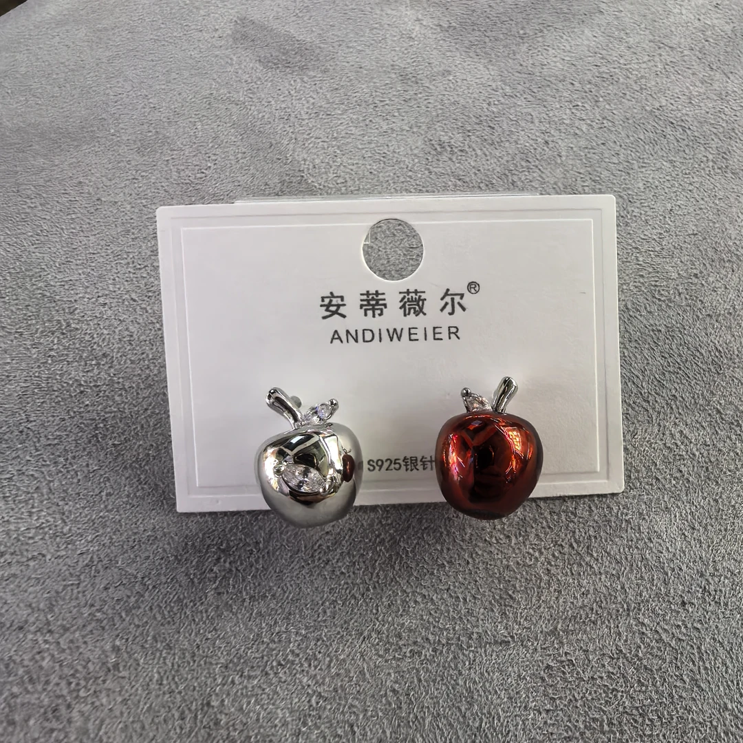 铜合金耳饰 B824红色苹果闪闪耳钉耳饰