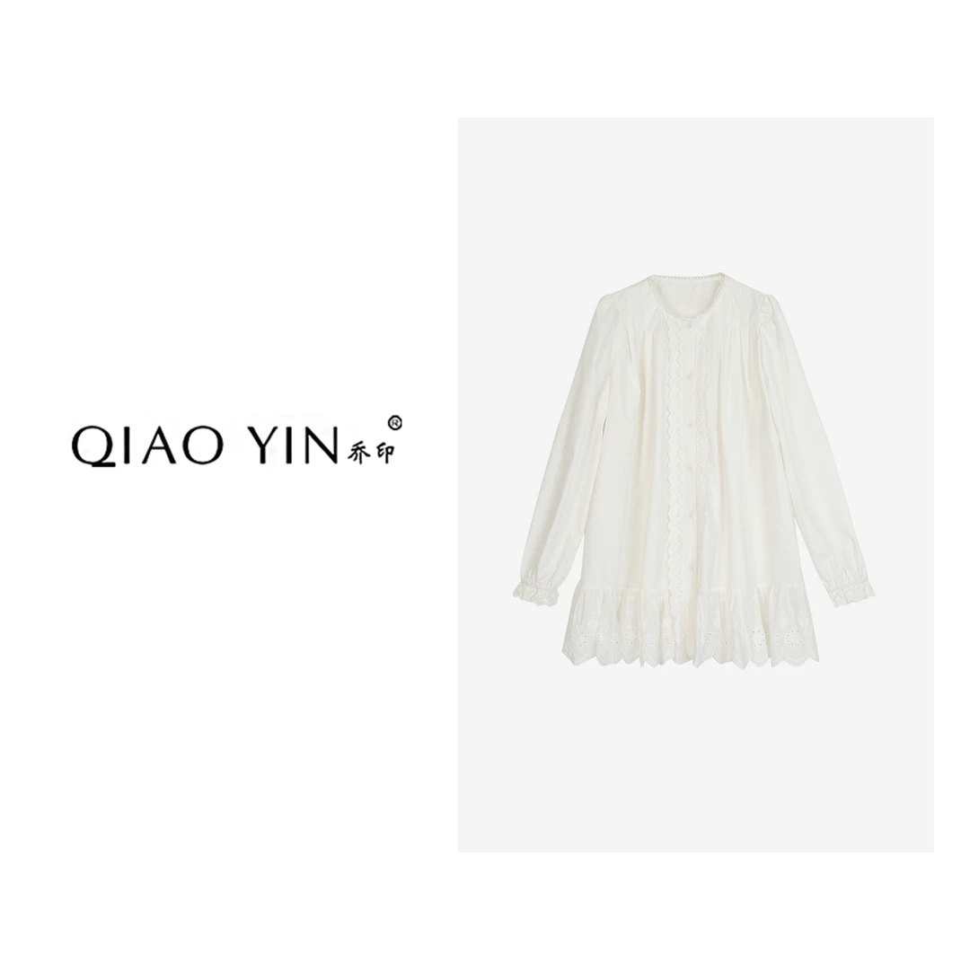 QIAO YIN“衬衫“蕾丝气质衬衣长袖白色时尚春季QY26447