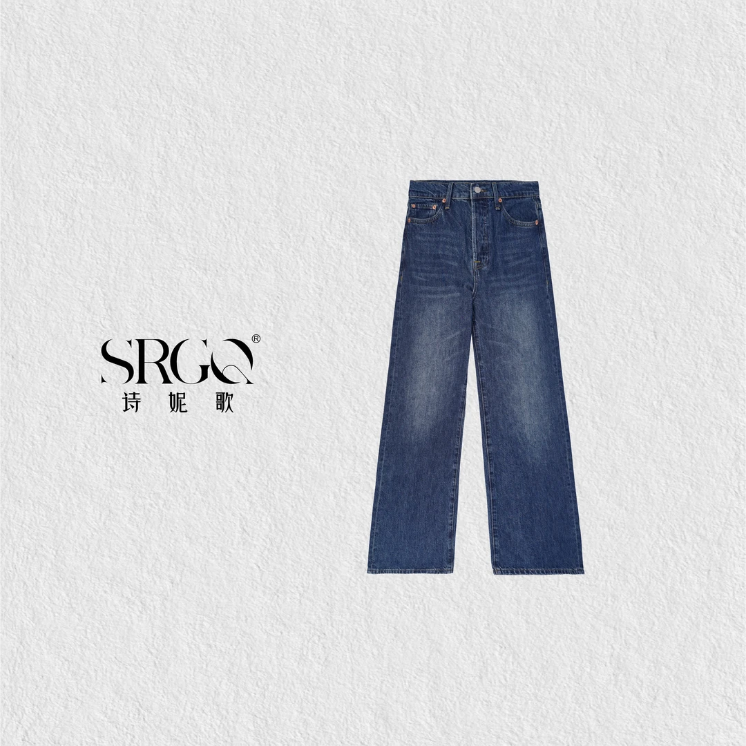 诗妮歌&SS高定 | 【罗马牛仔】水洗蓝直筒排扣高腰牛仔裤